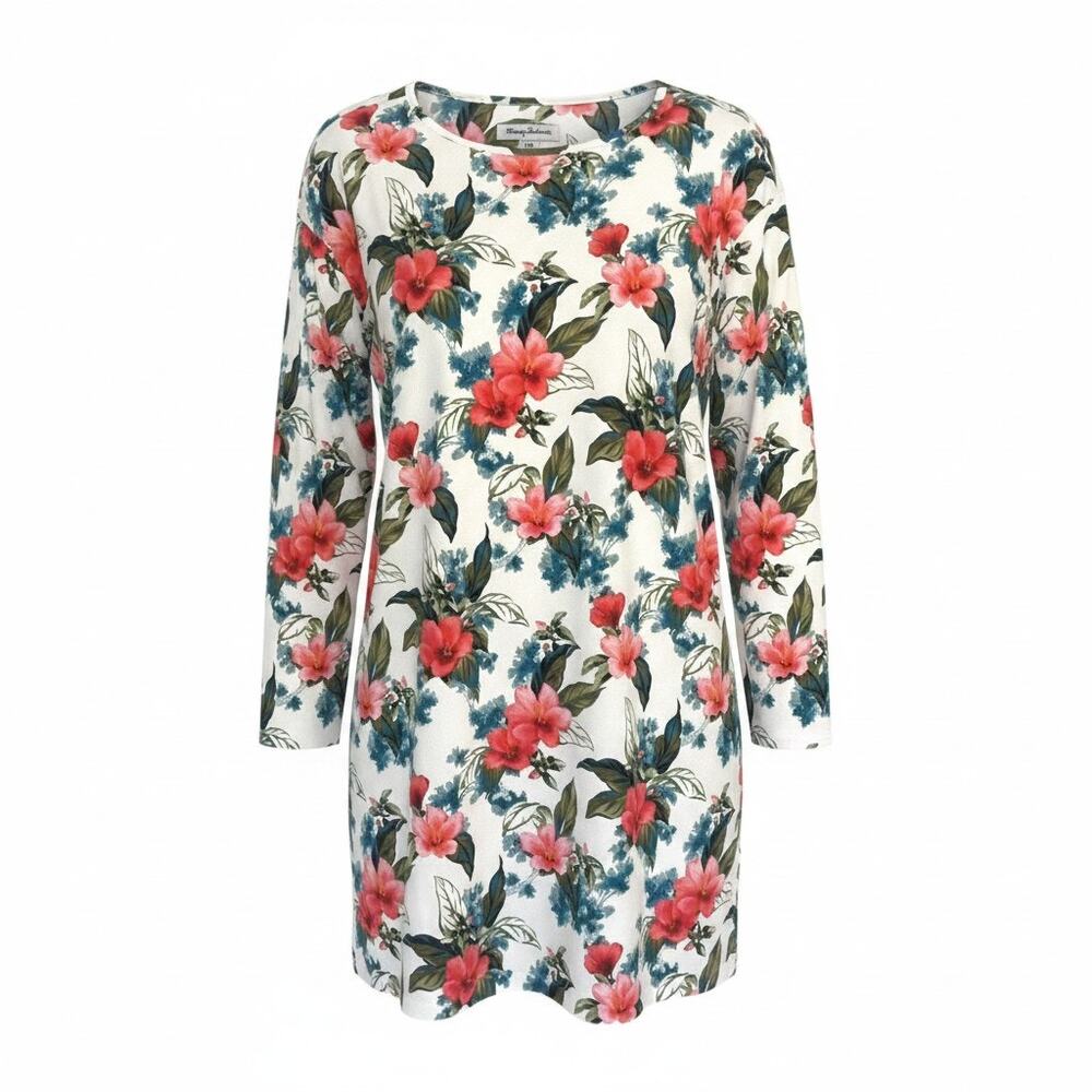 Tommy Bahama Women's Size L Long Sleeve Tropical Floral Shift Dress Coastal